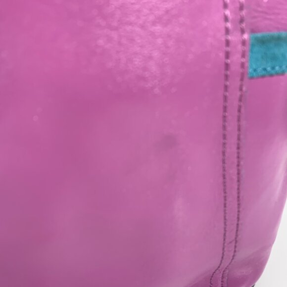 B Makowsky Purple Patent Leather Teal Suede Trim Tote Handbag Weekender Bag - Picture 12 of 14